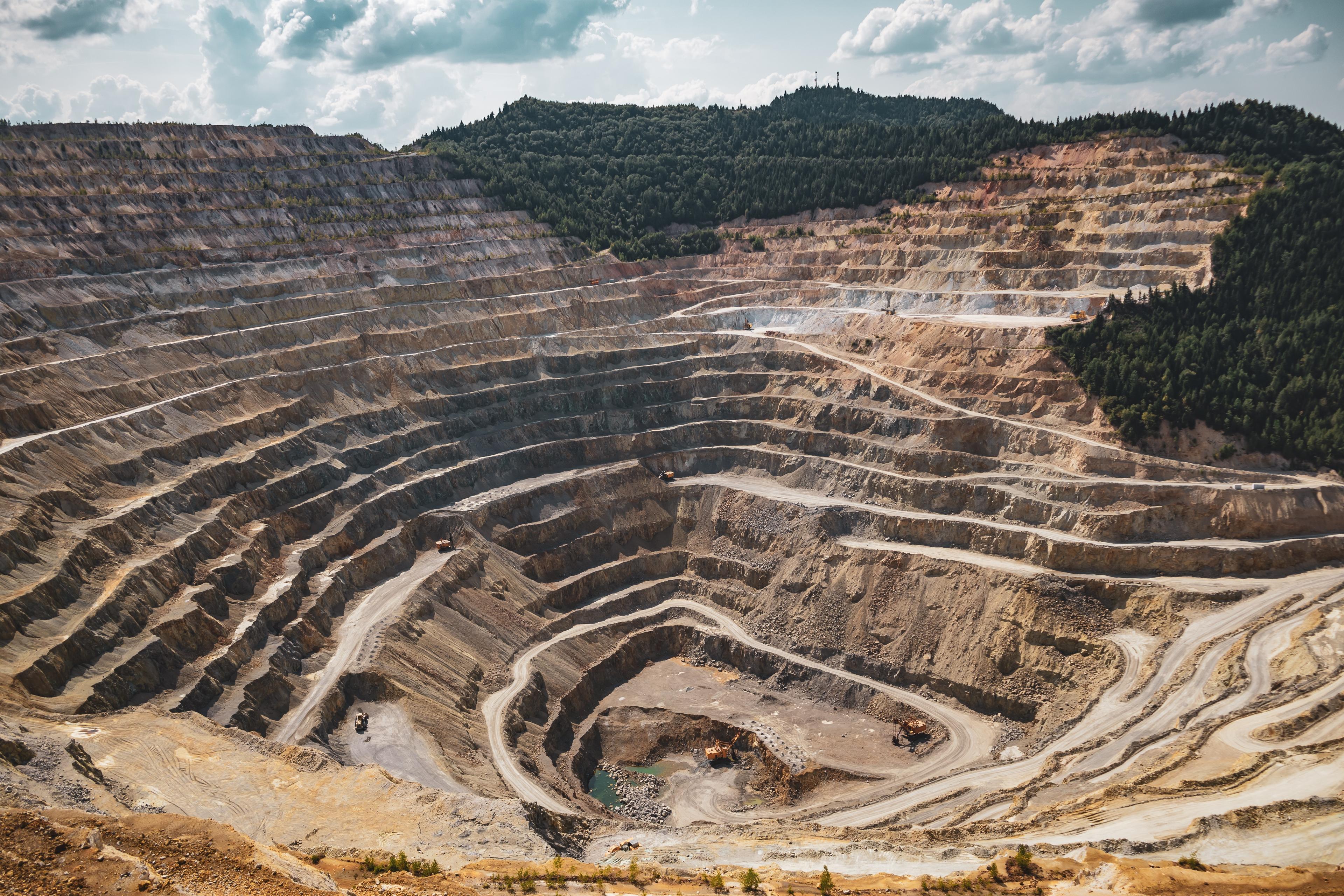 Aerial view of large-scale open-pit mining operations at Surjagarh